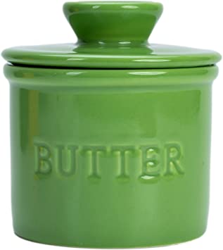 French Butter Crock for Counter With Water Line, On Demand Spreadable Butter, Ceramic Bell Style Butter Keeper to Leave On Counter, French Butter Dish, Green