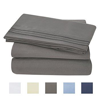 Bed Sheet Set - Brushed Microfiber 1800 Bedding 4 Piece 105 GSM -Wrinkle, Fade, Stain Resistant ,Hypoallergenic (Grey, Full)