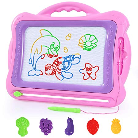 SGILE Magnetic Drawing Board Toy, 15.7 X 13.4 '' Magnetic Doodles Drawing Writing Sketching Pad for Toddlers Boys Girls, Non-Toxic Color Erasable Writing Painting Doodles Board for Learning, Pink