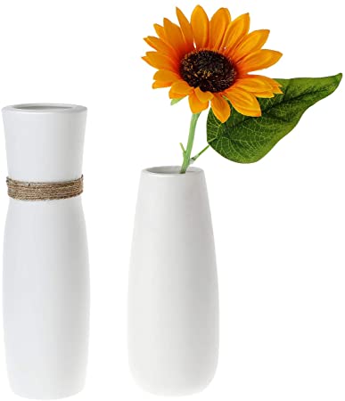 ComSaf Unique Ceramic White Vases for Flower, Tall Vases Set for Home Office Decor White, Pack of 2