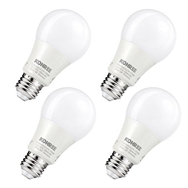 A19 Led Bulb 60W Equivalent, Kohree 9W E26 Dimmable Led Light Bulbs, 800lm, CRI 80 , Warm White Glow(2700K), UL Listed, ENERGY STAR, Pack of 4