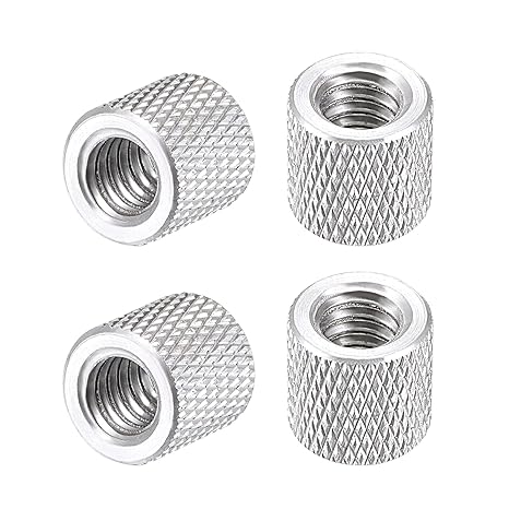 uxcell 1/4-20 x 10mm x 10mm Aluminum Alloy Hand Screw Nuts Diamond Knurl Knurled Camera Tripod Pass Hole Nut Silver 4pcs