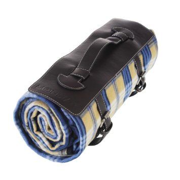 Monstar 59x79 inch Machine Washed X-Large Classic Plaid Outdoor Blanket With Leather Handler - Water Proof Backing Luxury Soft Style Picnic Rug - Easy To Fold - Perfect For Beach, Travel, Picnic Blanket