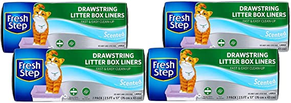 Fresh Step Drawstring Cat Litter Box Liners, Scented and Unscented Cat Liners-7 Count Cat Litter Liners-Kitty Litter Bags, Cat Litter Bags, Cat Litter Box Supplies, Litter Box Bags, Kitty Litter Liner