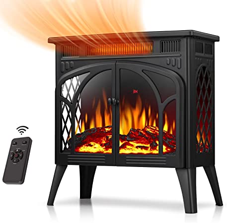 R.W.FLAME Electric Fireplace Stove Heater with Remote Control, Cathedral Stylish,25" Fireplace Heater, 3D Realistic Flame Effects, Adjustable Brightness and Heating Mode, Overheating Safe Design