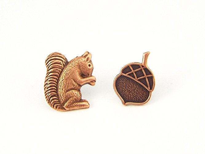 Squirrel and Acorn Mismatched Stud Earrings