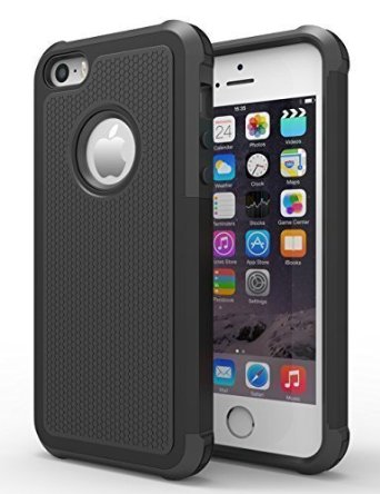 iPhone 5S Case, MiHua Apple iPhone 5 5S Protective Case Shockproof Rubber Slim Case Cover Anti-scratch Luxury Hybrid Dual Layer Full Cover Case for iPhone 5 5S (Black)
