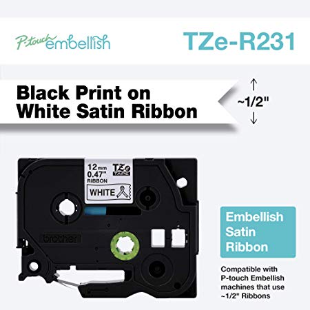 Brother P-Touch Embellish Print TZER231 Satin Ribbon, Black on White