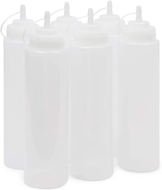 Plastic Condiment Squeeze Bottles (Clear, 946 ml, 6 Pack)