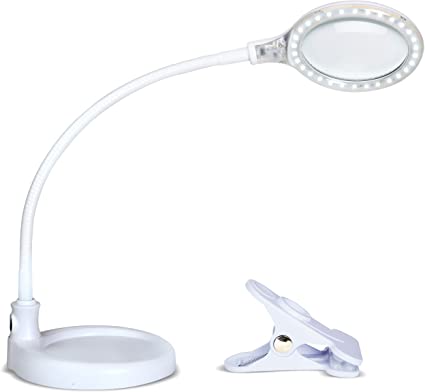 Brightech LightView Pro Flex 2-in-1 Magnifying Glass LED Lamp - Lighted Magnifier with Stand & Clamp - for Desk, Sewing, Table - Bright Light for Reading, Crafts - 2.25x Magnification