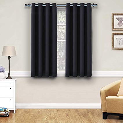 MASVISS Blackout Curtains for Bedroom - Window Treatment Thermal Insulated Noise Reduction Blackout Drapes for Living Room 2 Panels (52 x 63, Black)