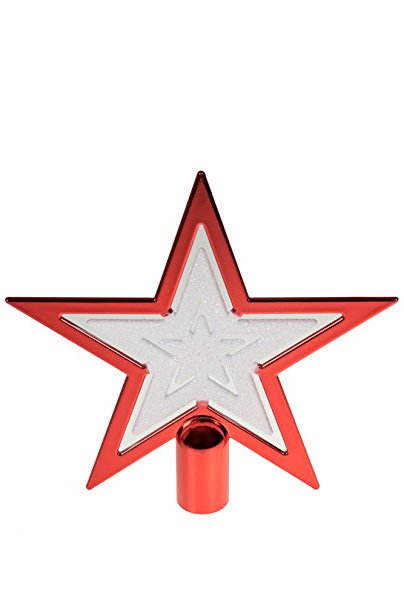 Red & White Star Christmas Tree Topper by Clever Creations | Festive Christmas Decor | Sparkling Red & White Shatter Resistant Plastic | 6.5" Tall Perfect for Any Size Christmas Tree