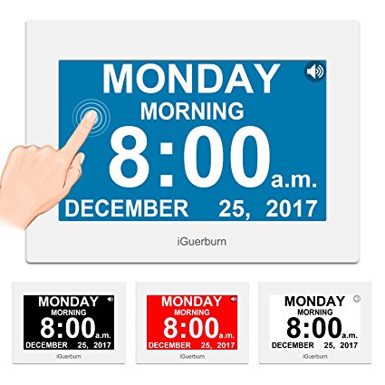 iGuerburn Talking Day Clock 8" Large Display with Touchscreen for Dementia, Seniors, Alzheimer’s, Blinds, Elderly, Visually Impaired, Digital Calendar with Date and Time, 8 Alarms, Manual Dim