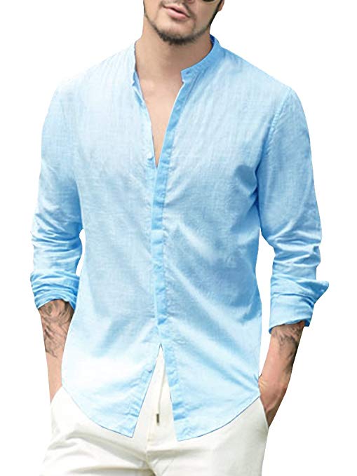 Makkrom Mens Button Down Cotton Linen Shirts Long Sleeve Loose Summer Beach Casual Shirt Tops