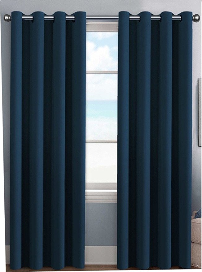 Ruthy's Textile 54" X 84" Blackout Room Darkening Thermal Insulated Curtain Grommet Panels For Bedroom - Energy Efficient, Complete Darkness, Noise Reducing - 2 Pack (Navy Blue, 54" X 84")