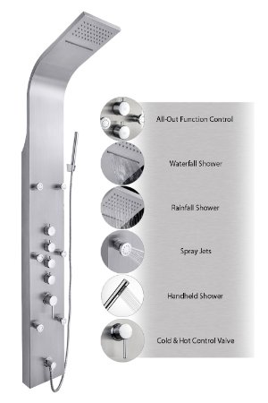 AKDY JX-9821 AZ-9821 65" Stainless Steel Rain Waterfall, Massage Jets & Rain Style Hand Shower System Shower Panel