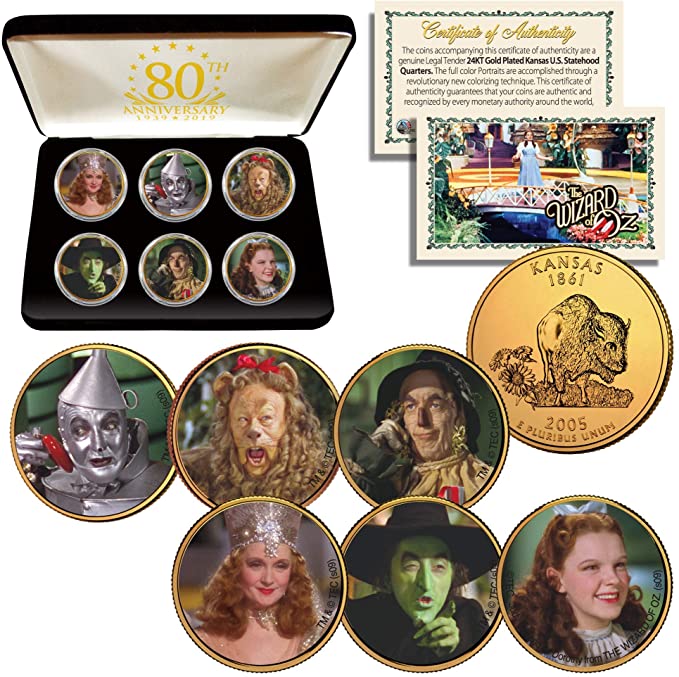 Wizard of OZ Kansas Quarters 24K Gold Clad 6-Coin Set with 80th Anniversary Box