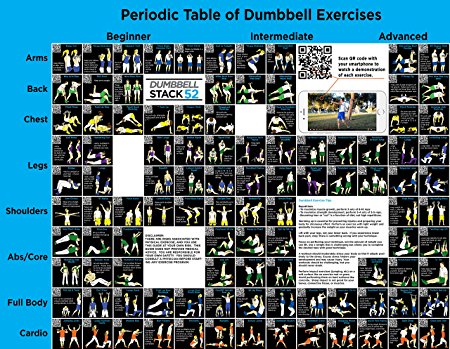 Dumbbell Exercise Poster (Large): Periodic Table of Dumbbell Exercises by Stack 52. Video Instructions Included. For Training with Adjustable Free Weight Sets & Home Gym Fitness Full Body Workouts.