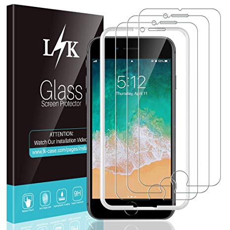 [3 Pack] L K Screen Protector for iPhone 7 Plus/iPhone 8 Plus, [Frame-Installation] Tempered-Glass 9H Hardness, Lifetime Replacement Warranty