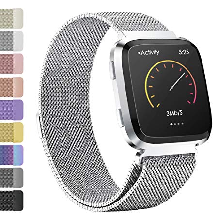 iGK Milanese Replacement Bands Compatible for Fitbit Versa, Stainless Steel Milanese Loop Metal Mesh Bracelet Unique Magnet Lock Wristbands