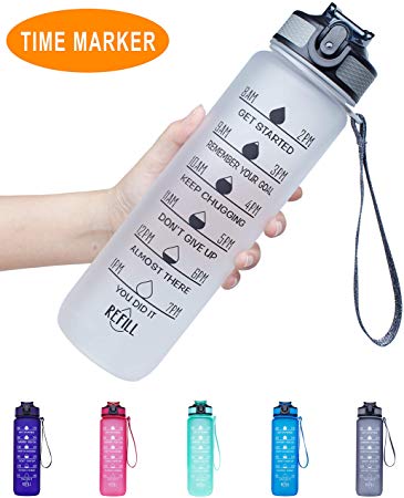 Venture Pal 32oz/22oz Motivational Fitness Sports Water Bottle with Time Marker & Straw, Large Wide Mouth Leakproof Durable BPA Free Non-Toxic