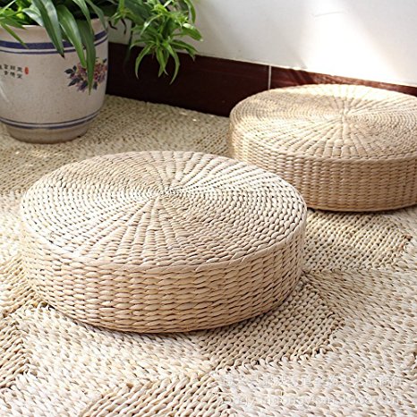 3BEES® Japanese Style Handcrafted Eco-friendly Breathable Padded Knitted Straw Flat Seat Cushion,Hand Woven Tatami Floor Cushion Corn Maize Husk