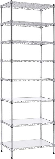 Finnhomy 8-Tier Wire Shelving Unit Adjustable Steel Wire Rack Shelving 8 Shelves Steel Storage Rack or Two 4-Tier Shelving Units with PE mat, Stable Leveling Feet and Safety Device, Chrome