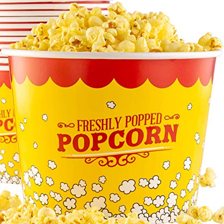 Premium Leak-Free 85 Oz Disposable Popcorn Tub By Avant Grub. Stackable Buckets With Fun Design. Great For Concession Stands, Carnivals, Fundraisers, School Events, Or Family Movie Nights. (25)