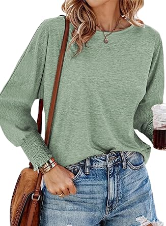 Dokotoo Long Sleeve Tops for Women 2024 Womens FashionT Shirts for Women Crewneck Casual Loose Shirts Basic Tee