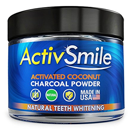 ActivSmile - USA Made - Organic Natural Teeth Whitening - Activated Coconut Charcoal Powder - Tooth Whitener for Sensitive Teeth, Gum Powder - Better than Whitening Toothpaste, Strips, Kits & Gel