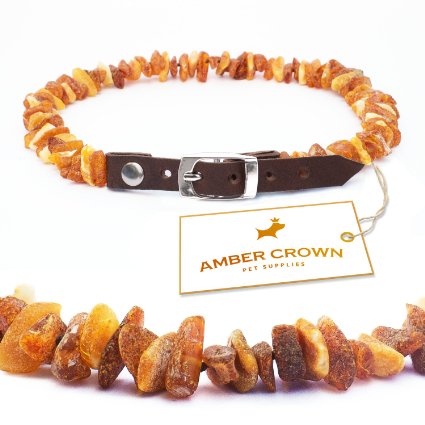 Amber Flea and Tick Collar with Adjustable Leather Strap for Dogs and Cats / Untreated Authentic Baltic Amber Dog Necklace / Natural Tick and Flea Control and Prevention / Gift-Ready Packaging - Perfect Present for Every Pet Lover / 100 Days 100% Satisfaction Guarantee!