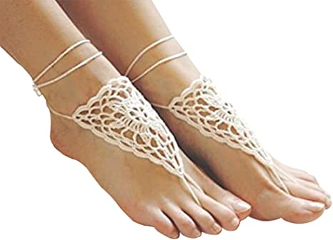 LGEGE 2 pcs Crochet Barefoot Sandals,Anklet, Bridesmaid Accessory, Yoga Shoes, Foot Jewelry, Beach Accessory, Nude Shoes