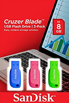 SanDisk Cruzer Blade 8 GB USB Flash Drive USB 2.0 - Pack of 3