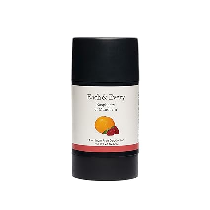 Each & Every Natural Aluminum-Free Deodorant for Sensitive Skin with Essential Oils, Plant-Based Packaging, Raspberry & Mandarin, 2.5 Oz.