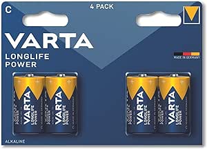 VARTA Batterien C Baby, 4 Stück, Longlife Power, Alkaline, 1,5V, ideal für Spielzeug, Funkmaus, Taschenlampen, Made in Germany