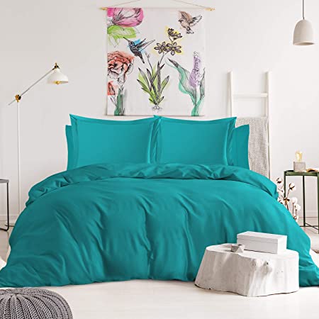 Nestl Duvet Cover 6-Piece Set - Tri Blend Cotton Duvet Cover with Zipper, Deep Pocket Fitted Sheet, 2 Cooling Pillow Cases, 2 Pillow Shams - King, Teal Blue