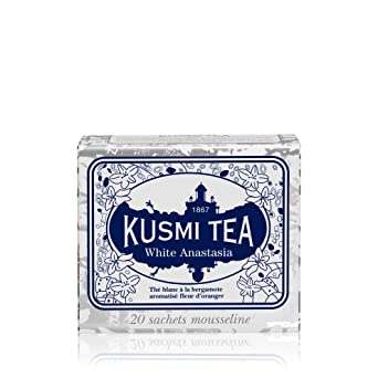 Kusmi Tea - White Anastasia - White Tea Blend with Citrus, Bergamot & Lemon - All Natural Loose Leaf Green and White Tea Blend with No Additives in 20 Eco-Friendly Muslin Tea Bags (20 Servings)