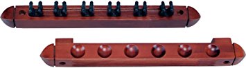 Standard 6 Pool Cue Stained Wood Wall Rack with Clips