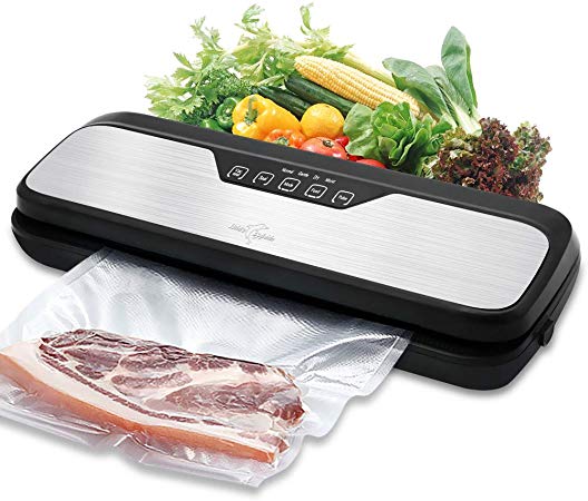 Vacuum Sealer Machine White Dolphin Vacuum Sealing System, Dry & Moist Food Modes for Preserving Food with Starter Kit Bag Rolls Hose and Mark Pen,(Stainless Steal)