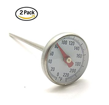 Pocket Dial Reading Thermometers, 5" SS Dial Thermometer Homebrewing Brew Kettle Brew Pot Temperature Range from 0 Degrees F to 220 Degrees F, Stainless Steel (2 Pack)