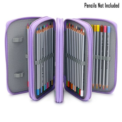 BTSKY® Handy Wareable Oxford Colored Pencil Case 72 Slots Pencil Organizer (Purple)