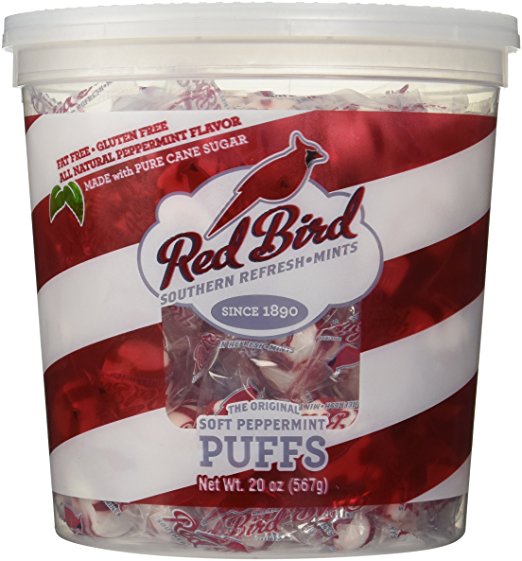 Red Bird 20 Ounce Peppermint Puffs Candy Tub