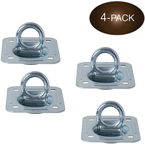 4 Pack | D-Ring Tie-Down Anchors (Large Square), Recessed Pan Fitting D-Rings Heavy Duty Steel Cargo Tie-Downs,Truck/Trailer/Flatbed/Pickup Anchor, Note: Plate and Hardware NOT Included.