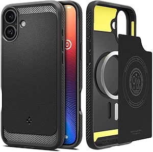 Spigen Rugged Armor MagFit Designed for iPhone 16 Case (2024) [Military-Grade Protection] Compatible with MagSafe - Matte Black