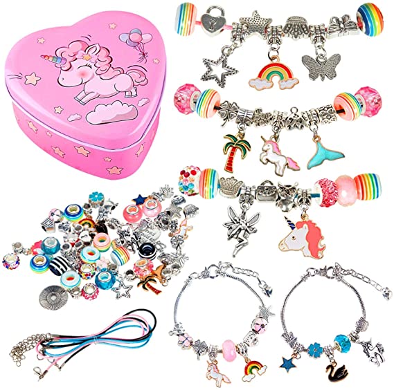 Bracelet Making Kit for Girls, Ouddy Charms Jewelry Making Supplies with Beads Snake Chain Diy Kits for Girls Bracelets DIY Craft, Jewelry Gift for Kids Girls Teens