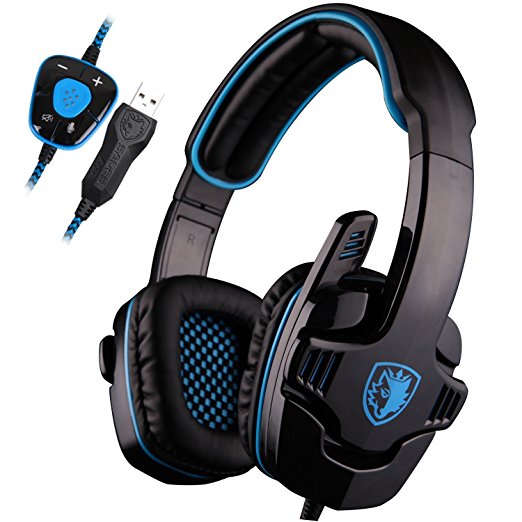 SADES SA901 7.1 Surround Stereo Pro USB Gaming Headset with Mic Deep Bass Headband Headphone (Black Blue)