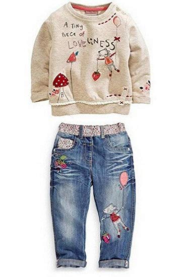 Kids Baby Girl Children Floral Long T-Shirt Top Jean Pants Set Outfit