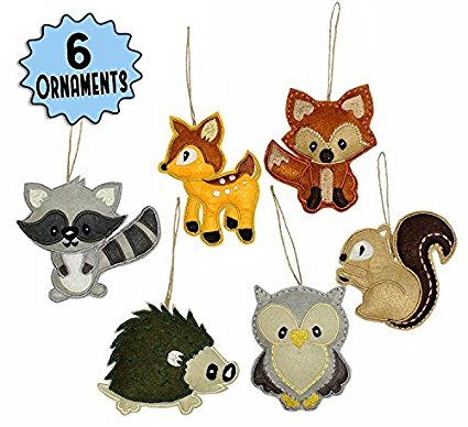 Darware My Forest Friends Christmas Ornament Set (6-Piece Set); Plush Holiday Animal Tree Decoration Set with Baby Woodland Creatures: Fox, Raccoon, Squirrel, Porcupine, Deer & Owl