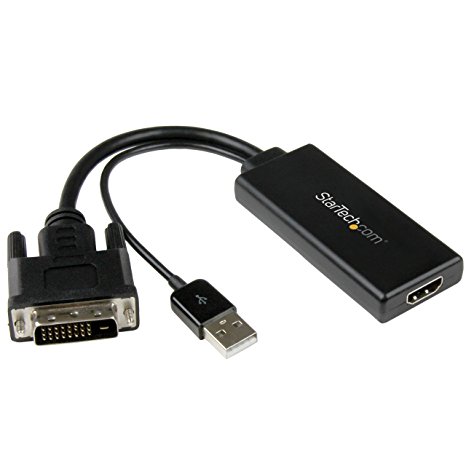 StarTech.com DVI2HD DVI to HDMI Video Adapter with USB Power & Audio, DVI-D to HDMI Converter, 1080p, Black