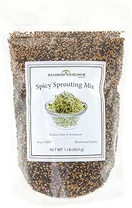 Spicy Sprouting Mix | Contains Tendergreen, Radish & Crimson Clover Seeds for Sprouting | Non GMO Heirloom Seeds | Bulk 1 LB Resealable Bag | Rainbow Heirloom Seed Co.